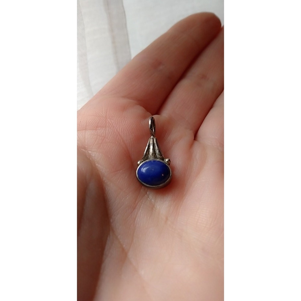 Vintage 925 Sterling Silver Lapis Lazuli Pendant and Earrings Jewelry Set Blue - Picture 9 of 10